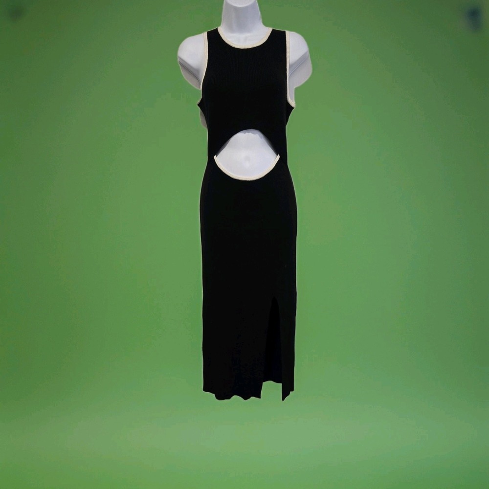 Women's Sleeveless Midi Cutout Abs Bodycon Ribbed Sweater Dress Stretch Med